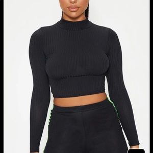 Prettylittle thing black crop turtle neck top